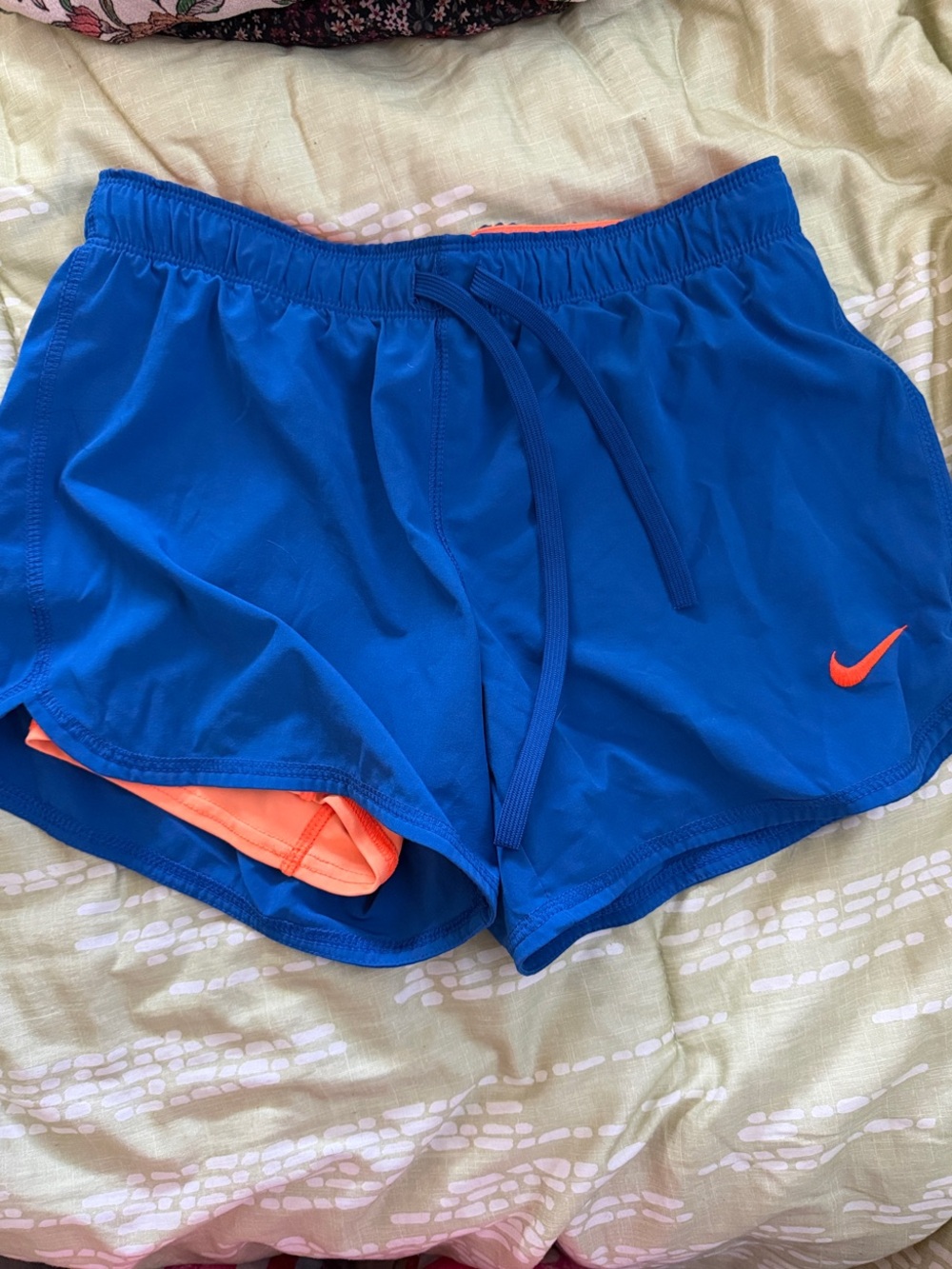 Nike Blue Women's Athletic Shorts with Orange Liner